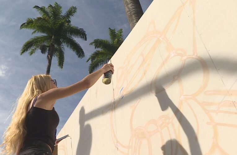 Artistas pintam tapumes e fazem mural no entorno da Praça da Liberdade, em BH